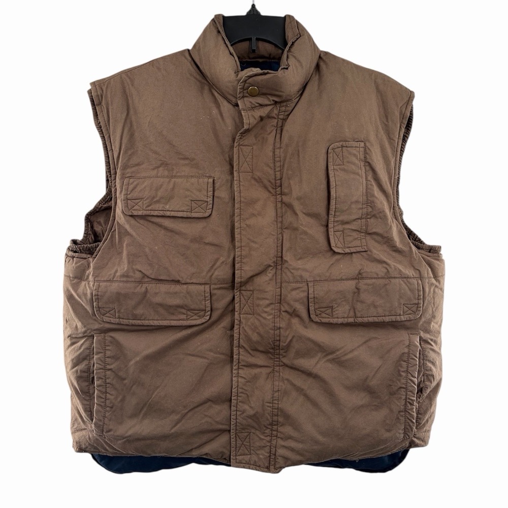 Vintage Brooks Brothers Goose Down Puffer Utility Vest Mens Large Brown Full-Zip
